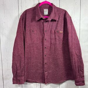 Dickies Mens Woven Thick Button Down Shirt Burgundy Long Sleeve Casual Pockets